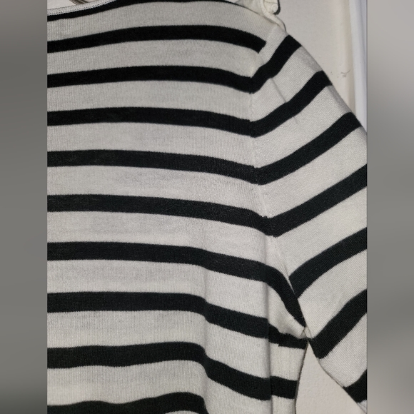 Lauren Ralph Lauren Ivory Polo Black Striped Ruffle Trim Cardigan Size Large - Picture 12 of 16
